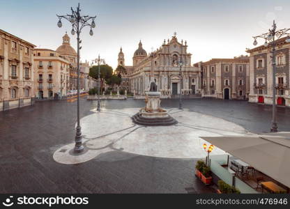 Cathedral of Saint Agatha in the night lighting. Italy. Catania Sicily.. Catania. Cathedral of St. Agatha.