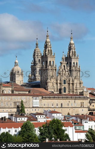 Cathedral of Santiago de Compostela. Baroque facade architecture. Pilgrimage destiny of St. James way Santiago Galicia Spain