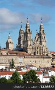 Cathedral of Santiago de Compostela. Baroque facade architecture. Pilgrimage destiny of St. James way Santiago Galicia Spain