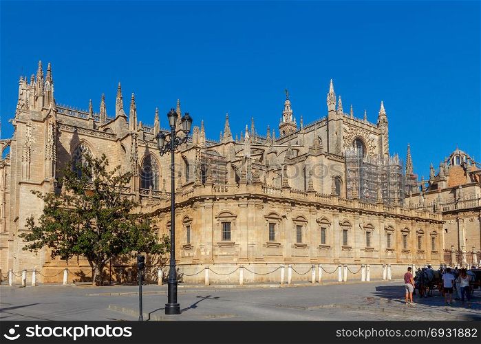 Cathedral of Seville.. View of the Cathedral of Seville. One of the largest Gothic cathedral. Andalusia. Spain. Sevilla.
