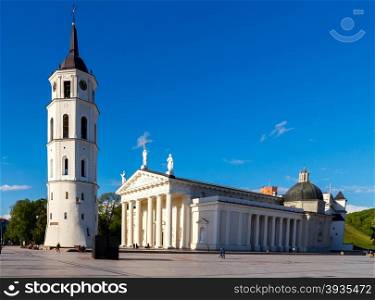 Cathedral of St. Stanislaus and the bell tower in the center of Vilnius.. Vilnius. Lithuania. Cathedral Square.