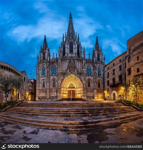 Cathedral of the Holy Cross and Saint Eulalia in the Morning, Ba. Cathedral of the Holy Cross and Saint Eulalia in the Morning, Barri Gothic Quarter, Barcelona, Catalonia