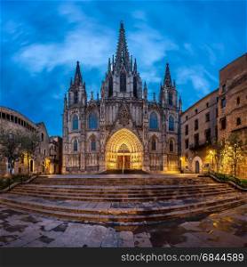 Cathedral of the Holy Cross and Saint Eulalia in the Morning, Ba. Cathedral of the Holy Cross and Saint Eulalia in the Morning, Barri Gothic Quarter, Barcelona, Catalonia