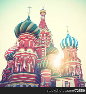 Cathedral on Red Square in Moscow. Retro style filtred image