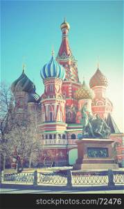 Cathedral on Red Square, Moscow, Russia. Retro style filtred image