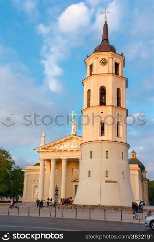 Cathedral Square and bell tower at sunset light in Vilnius, Lithuania, Baltic states.