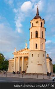 Cathedral Square and bell tower at sunset light in Vilnius, Lithuania, Baltic states.