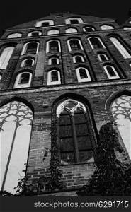 Catholic Cathedral. Russia, Kaliningrad. Black and white photo