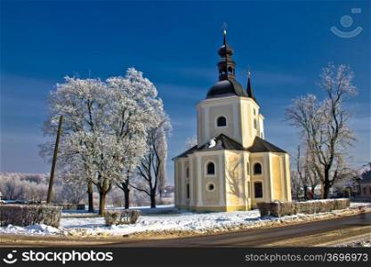 Catholic church in town of Krizevci winter landscape, Croatia