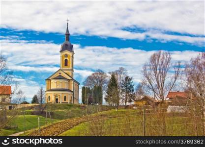Catholic church on idyllic village hill, Sandrovac, Bilogora region, Croatia