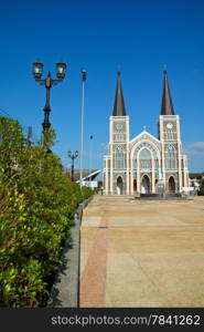 Catholic church with clear blue sky at Chantaburi province, Thailand