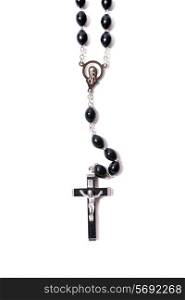 Catholic rosary with a crucifix isolated on white background closeup