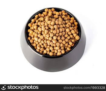 Cats and dogs dry food in a bowl isolated with clipping path