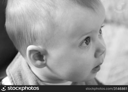 Caucasian Baby Watching With Wonder