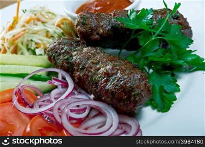 caucasian lamb Luleh kebab with vegetable