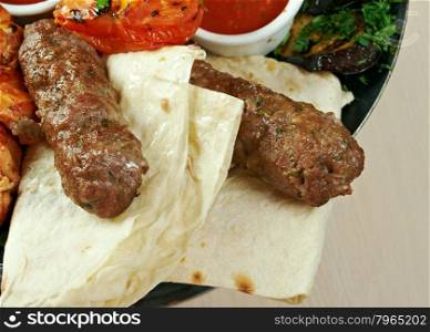 caucasian Luleh kebab with vegetable