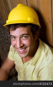 Caucasian Male Construction Worker Resting