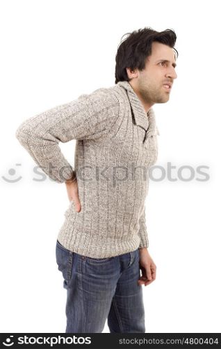 caucasian man portrait backache pain portrait on studio isolated white background