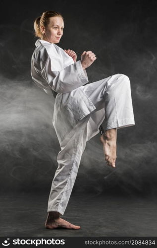 caucasian martial arts fighter practicing