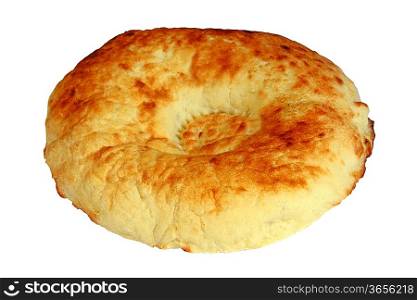 Caucasian pita bread on a white background