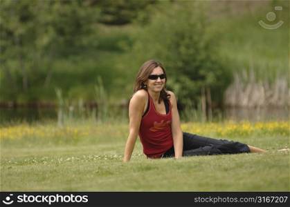 Caucasian woman standing on the grass