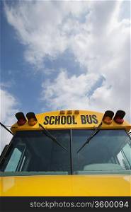 Caution Lights and Windshield of School Bus