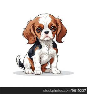 cavalier king charles spaniel miniature small dog puppy in cartoon style on white background