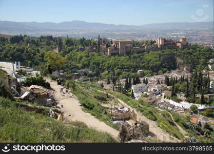 cave houses, and famous Arabic Palace of the Alhambra in Granada, Spain