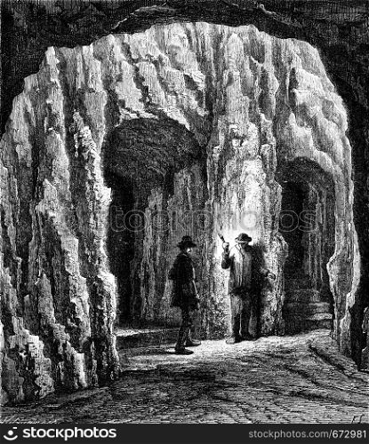Cave Marienglashoehle, vintage engraved illustration. Le Tour du Monde, Travel Journal, (1872).