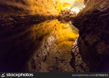 Cave of the greens, an amazing lava tube and tourist attraction on Lanzarote island, Spain