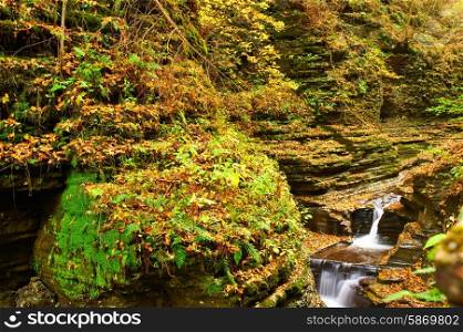 Cave waterfall at Watkins Glen state park, New York, USA