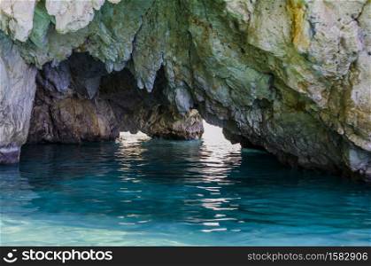 cave with multiple entrances on the island of zakynthos
