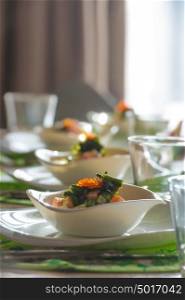 Caviar salad on table at restaurant