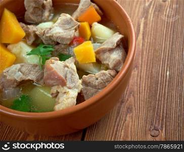 Cawl - Welsh dish.Wales bacon or beef with potatoes, swedes, carrots and turnip