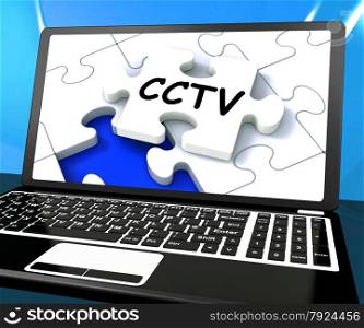 . CCTV Laptop Monitoring Showing Camera Protection Or Online Surveillance