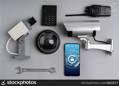 CCTV security online camera with icon interface on smart phone