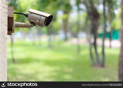 CCTV system in the garden and have copy space,Instrumental in security tools for monitor.