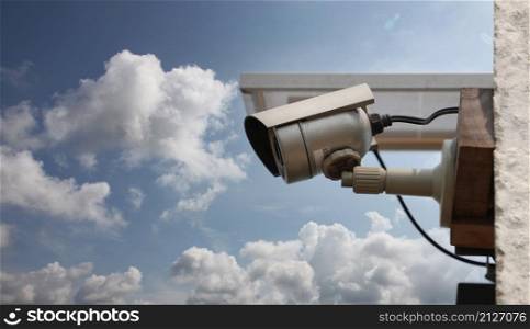 CCTV system tool on blue sky background,Equipment for security systems and have copy space for design.