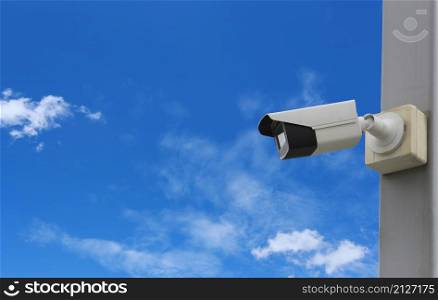 CCTV tool on blue sky background,Equipment for security systems and have copy space for design.