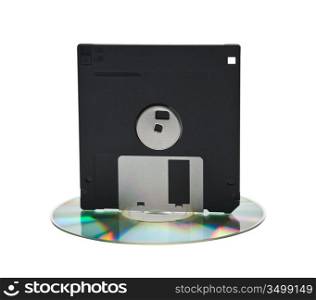 CD and floppy disk isolated on white