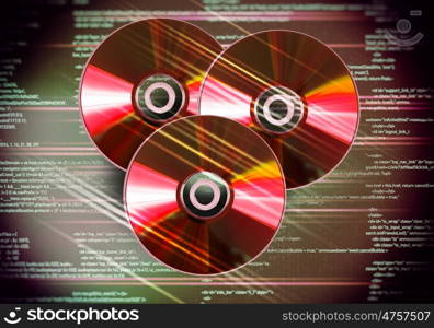 Cd disc. Collection of cd discs on red digital background