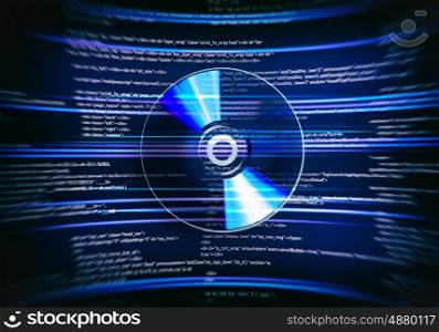 Cd disc. One cd disc on blue digital background