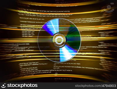 Cd disc. One cd disc on yellow digital background