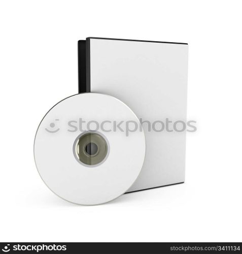 CD/DVD disk with box over white background. 3d render