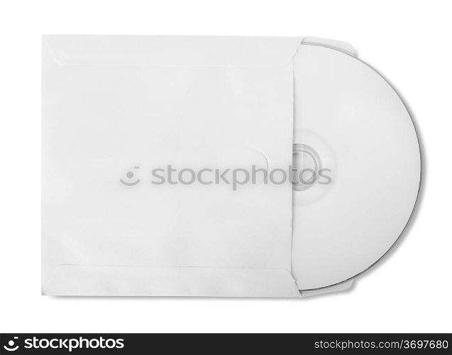CD with paper bag isolated on white background