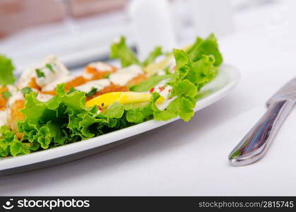 Ceasar salad served in the plate