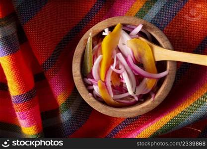 Cebolla Roja Picada. Chopped purple onion with manzano chili and spices, a very popular preparation in Mexico to accompany tacos and a wide variety of dishes