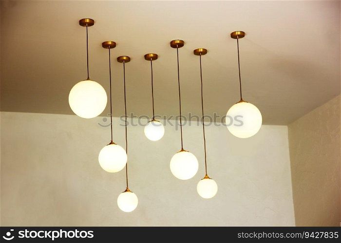 ceiling  l&s bulbs ball shape decoration in coner of square room , living interior concept