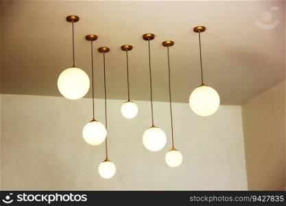 ceiling  l&s bulbs ball shape decoration in coner of square room , living interior concept