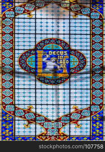 Ceiling of Lello and Irmao Bookshop in Porto, Portugal